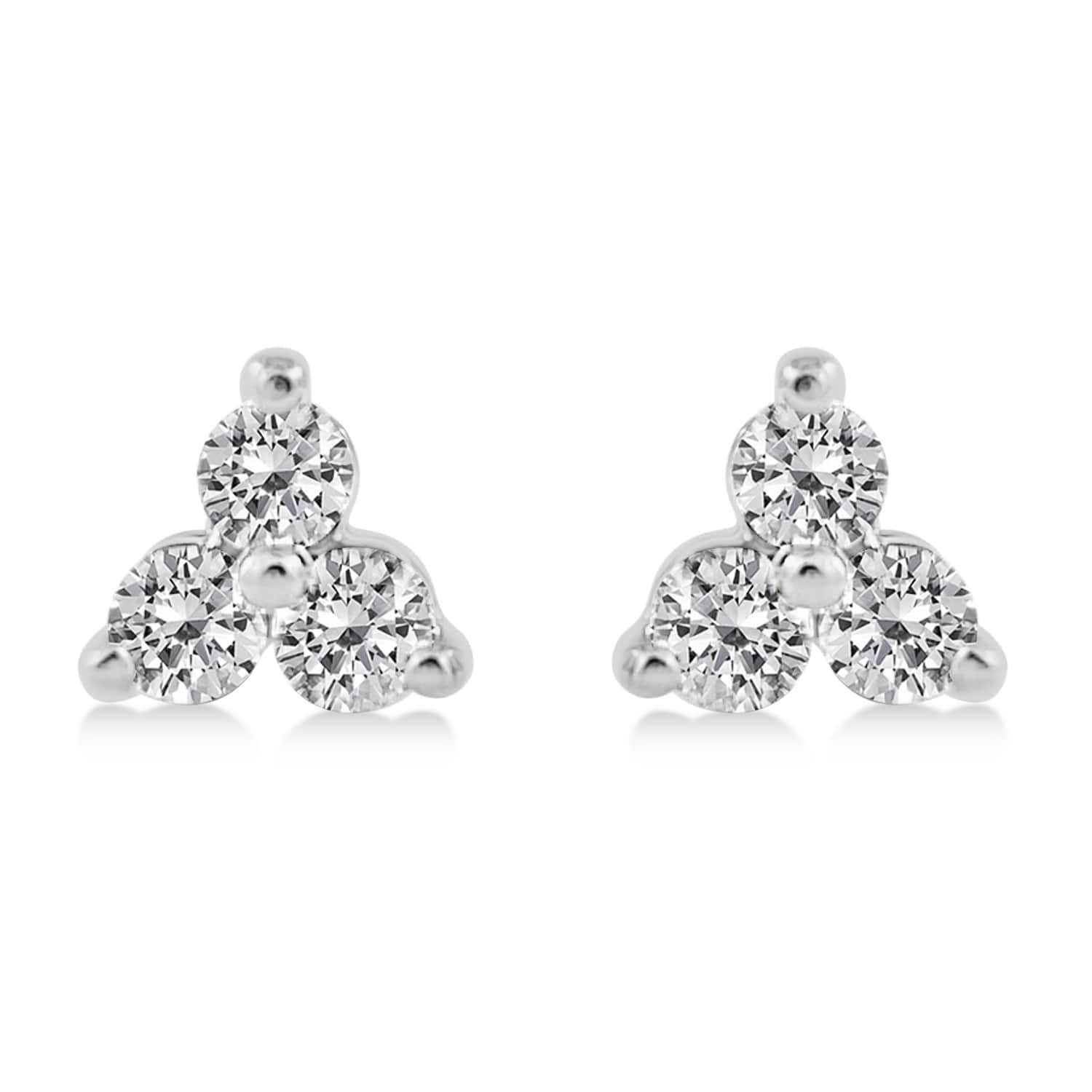 Diamond Three-Stone Triangular Earrings 14k White Gold (0.50ct)