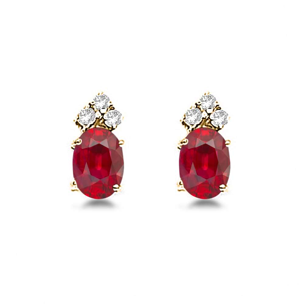 Oval Ruby and Diamond Stud Earrings 14k Yellow Gold (1.24ct)