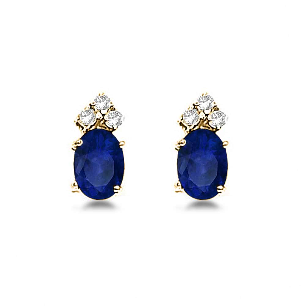 Oval Blue Sapphire and Diamond Stud Earrings 14k Yellow Gold (1.24ct)