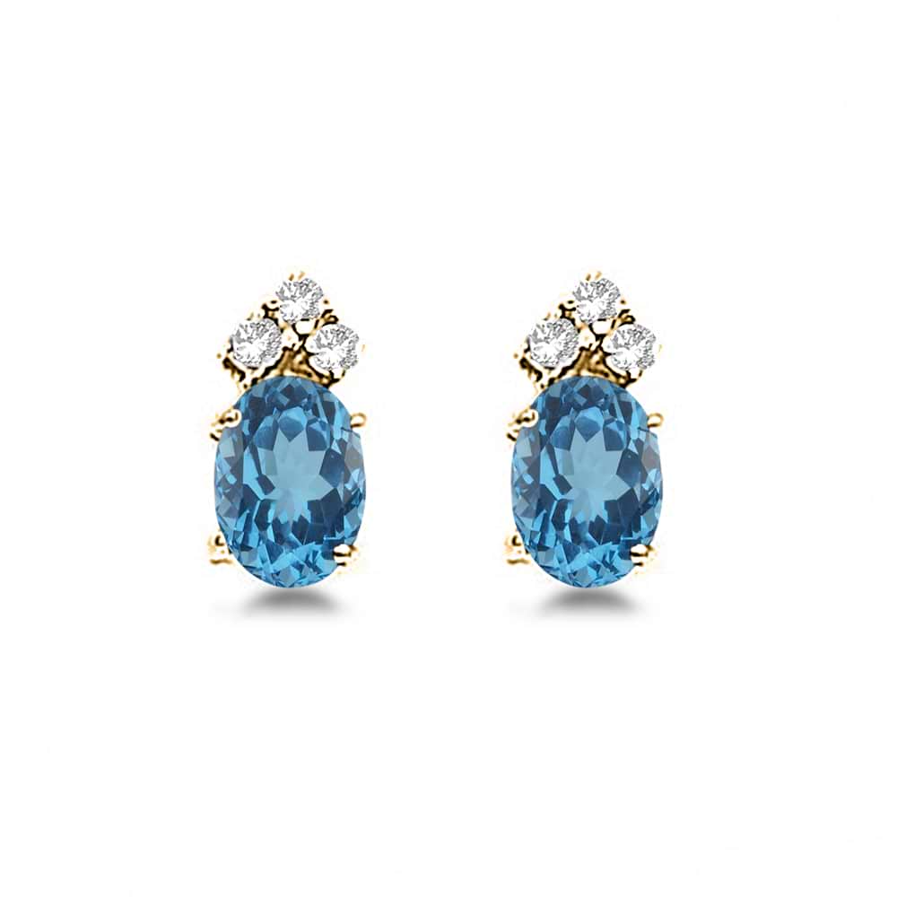 Oval Blue Topaz & Diamond Stud Earrings 14k Yellow Gold (1.24ct)
