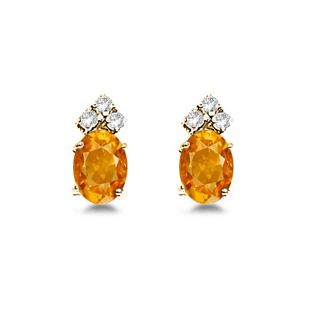 Oval Citrine & Diamond Stud Earrings 14k Yellow Gold (1.24ct)