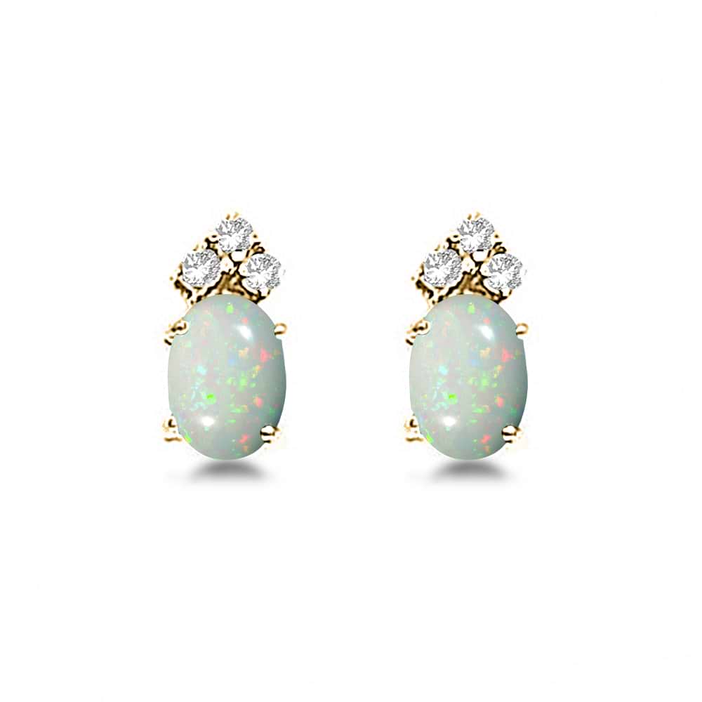 Oval Opal & Diamond Stud Earrings 14k Yellow Gold (1.24ct)