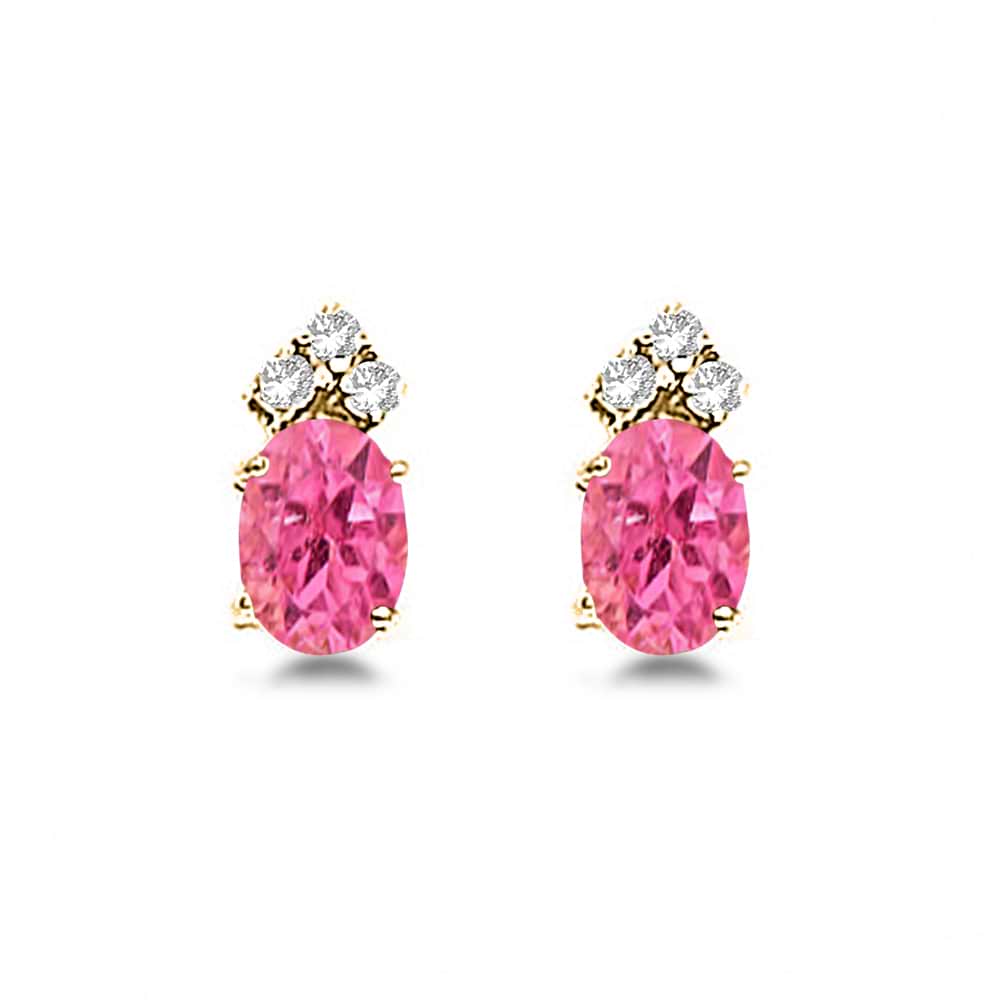 Oval Pink Tourmaline & Diamond Stud Earrings 14k Yellow Gold (1.24ct)