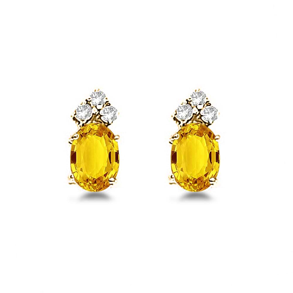 Oval Yellow Sapphire & Diamond Stud Earrings 14k Yellow Gold (1.24ct)