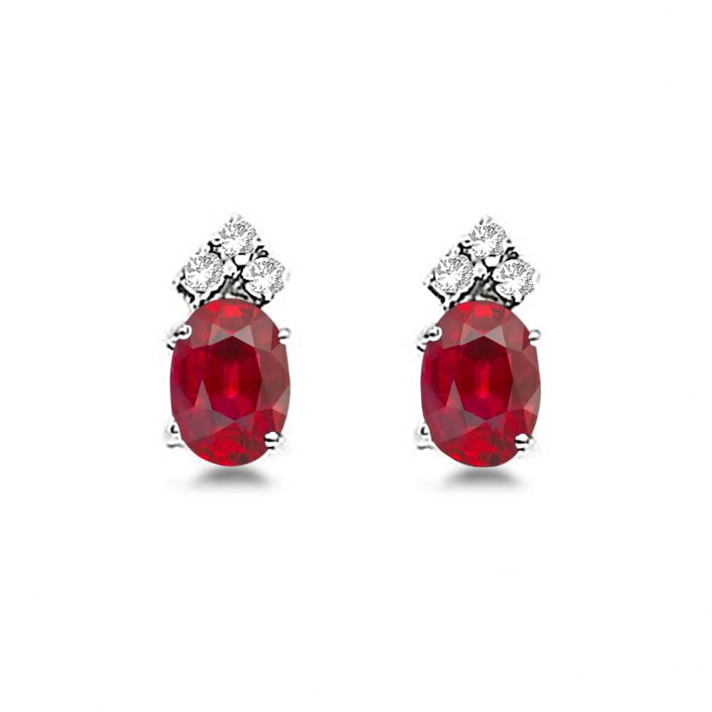 Oval Ruby and Diamond Stud Earrings 14k White Gold (1.24ct)