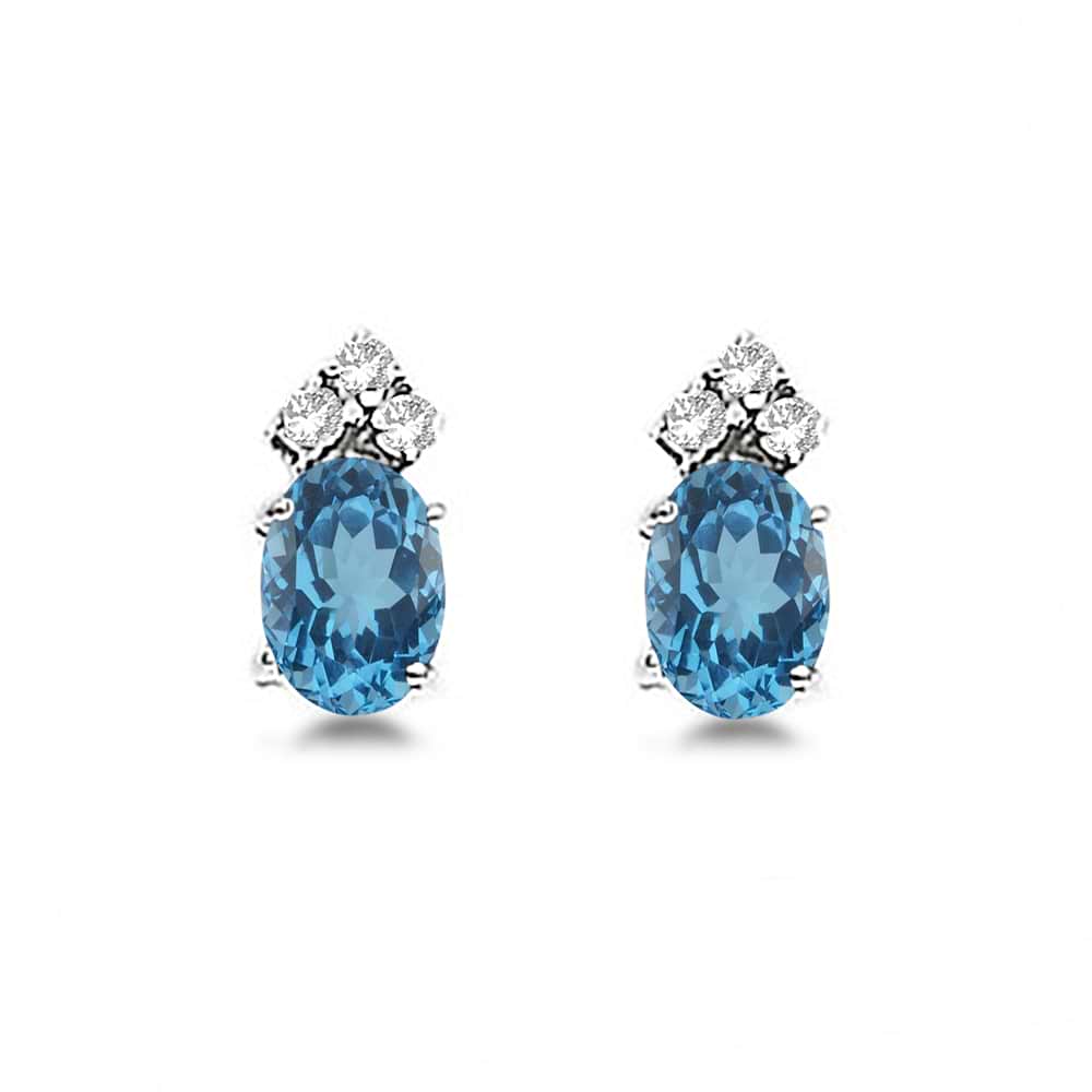 Oval Blue Topaz & Diamond Stud Earrings 14k White Gold (1.24ct)