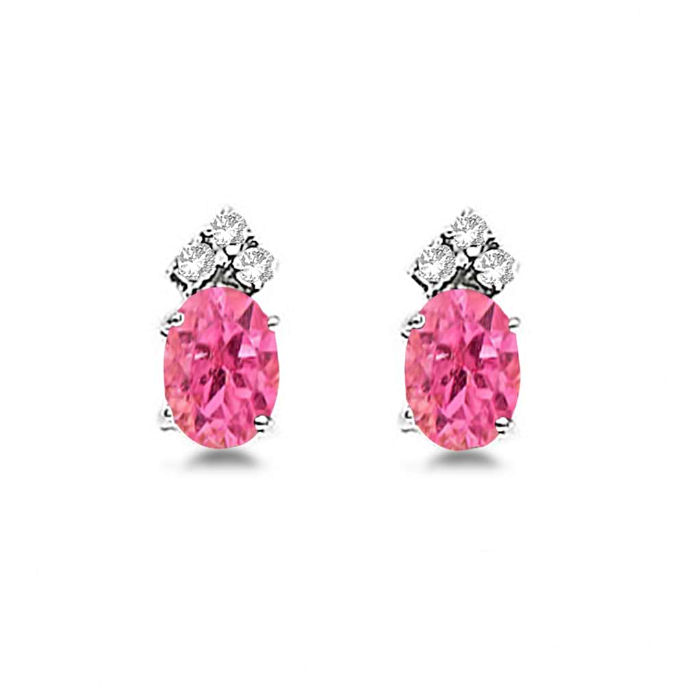 Oval Pink Tourmaline & Diamond Stud Earrings 14k White Gold (1.24ct)