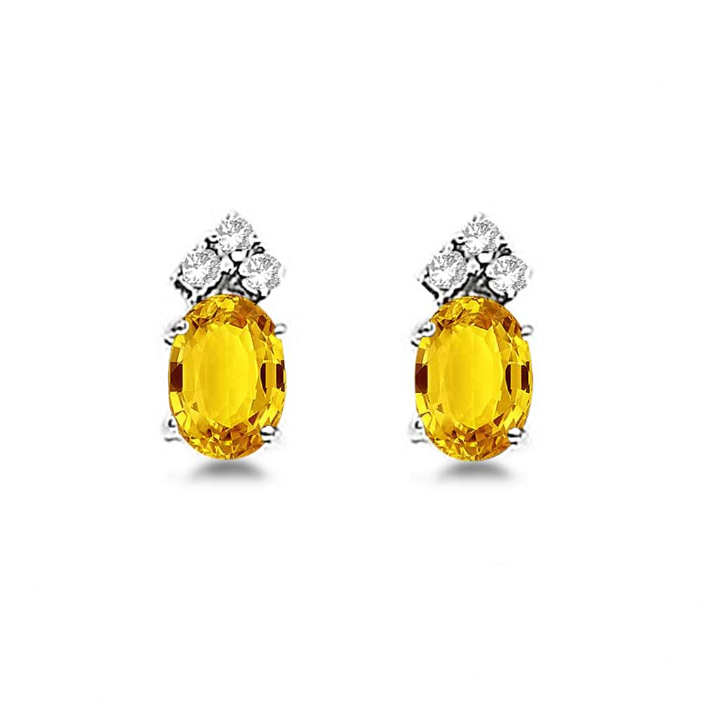 Oval Yellow Sapphire & Diamond Stud Earrings 14k White Gold (1.24ct)