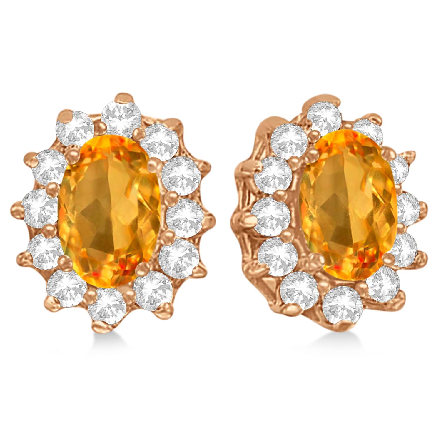 Oval Citrine & Diamond Accented Earrings 14k Rose Gold (2.05ct)