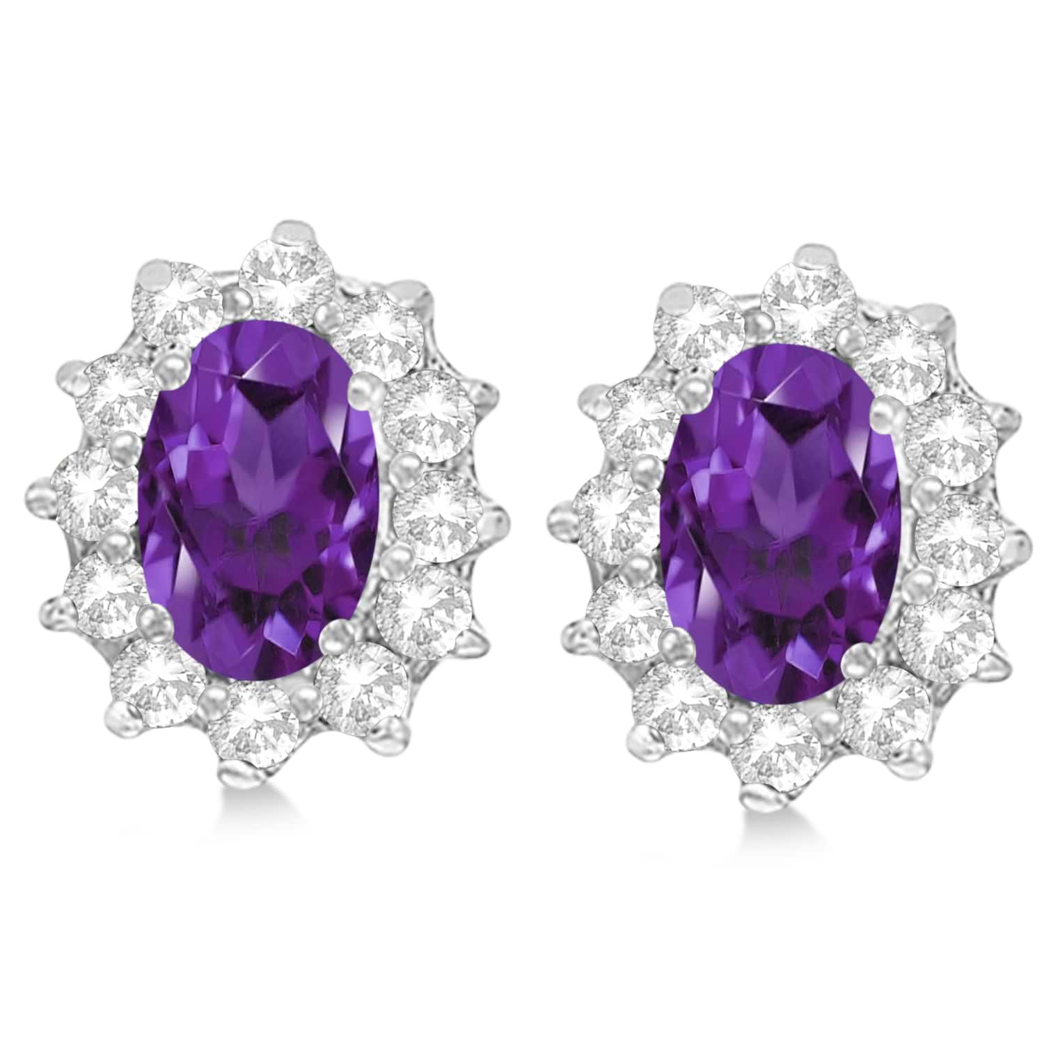 Oval Amethyst & Diamond Accented Earrings 14k White Gold (2.05ct)