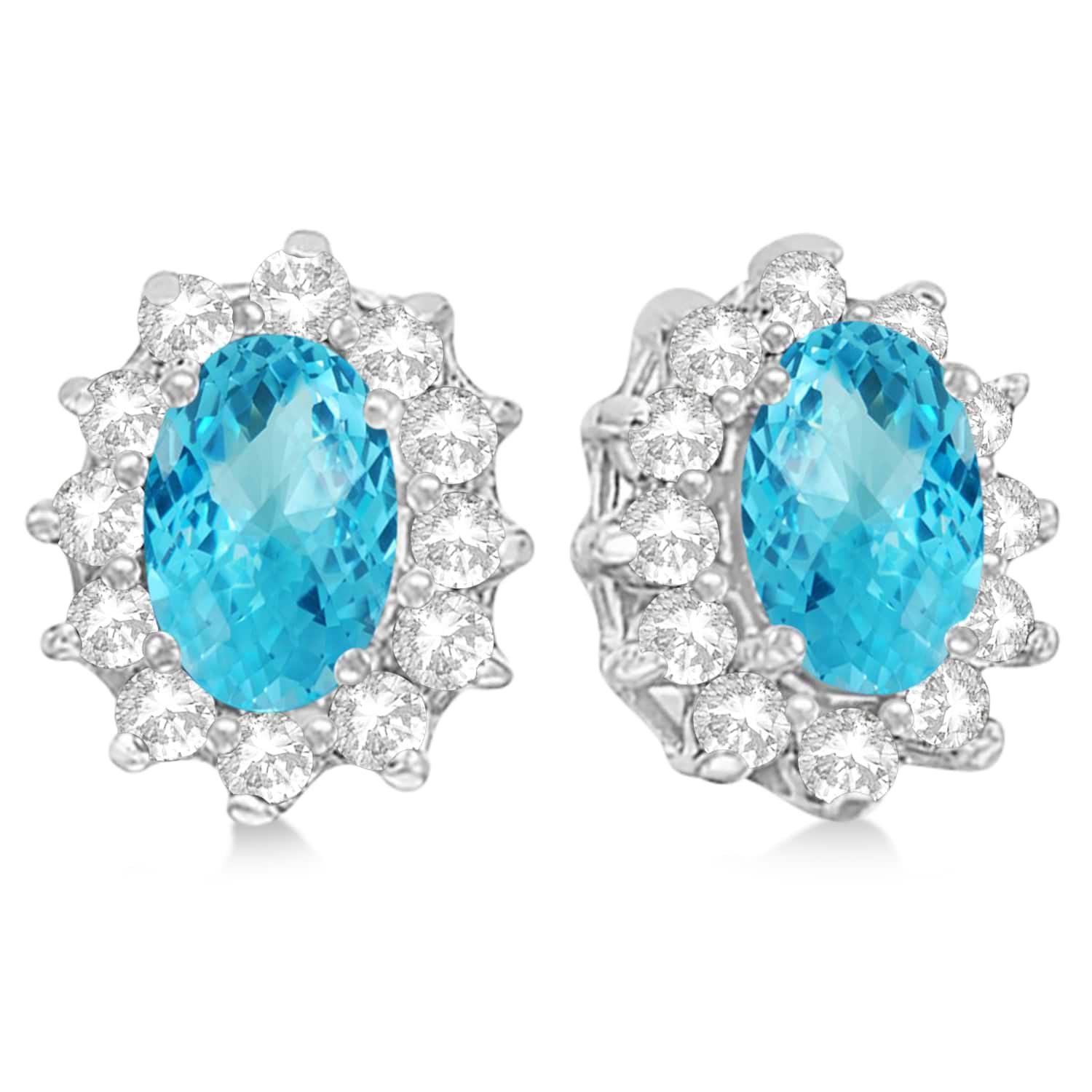 Oval Blue Topaz & Diamond Accented Earrings 14k White Gold (2.05ct)