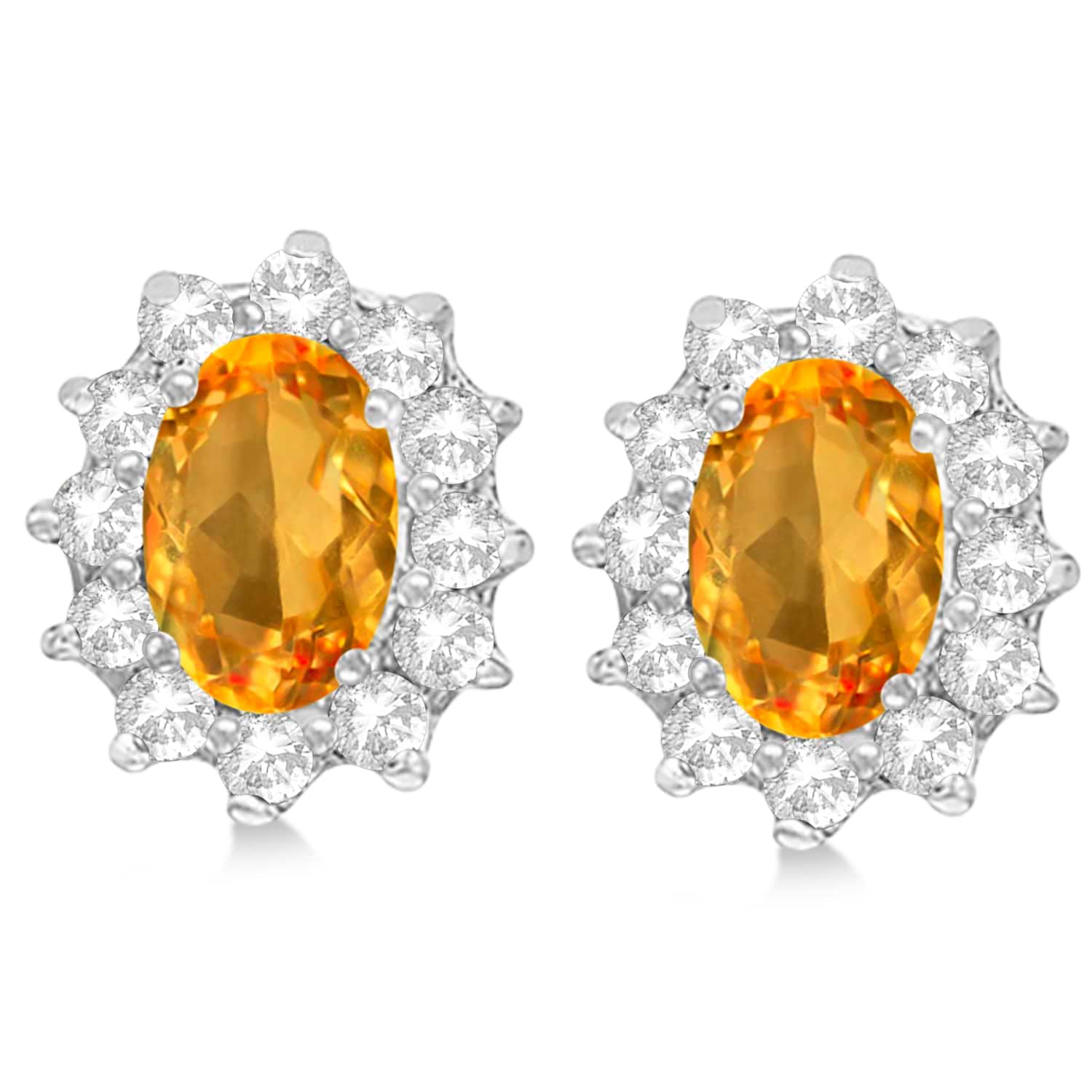 Oval Citrine & Diamond Accented Earrings 14k White Gold (2.05ct)