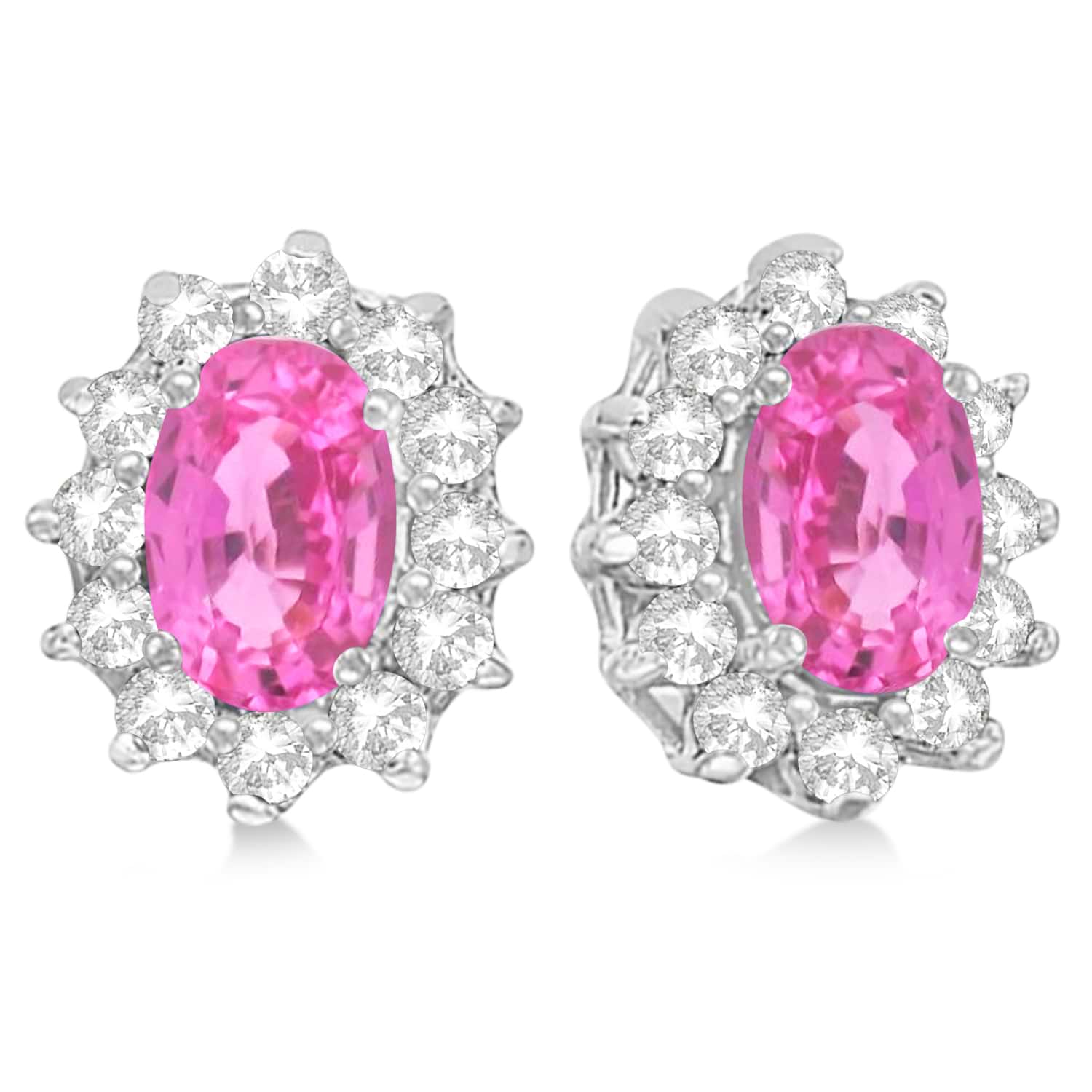 Oval Pink Sapphire & Diamond Accented Earrings 14k White Gold (2.05ct)