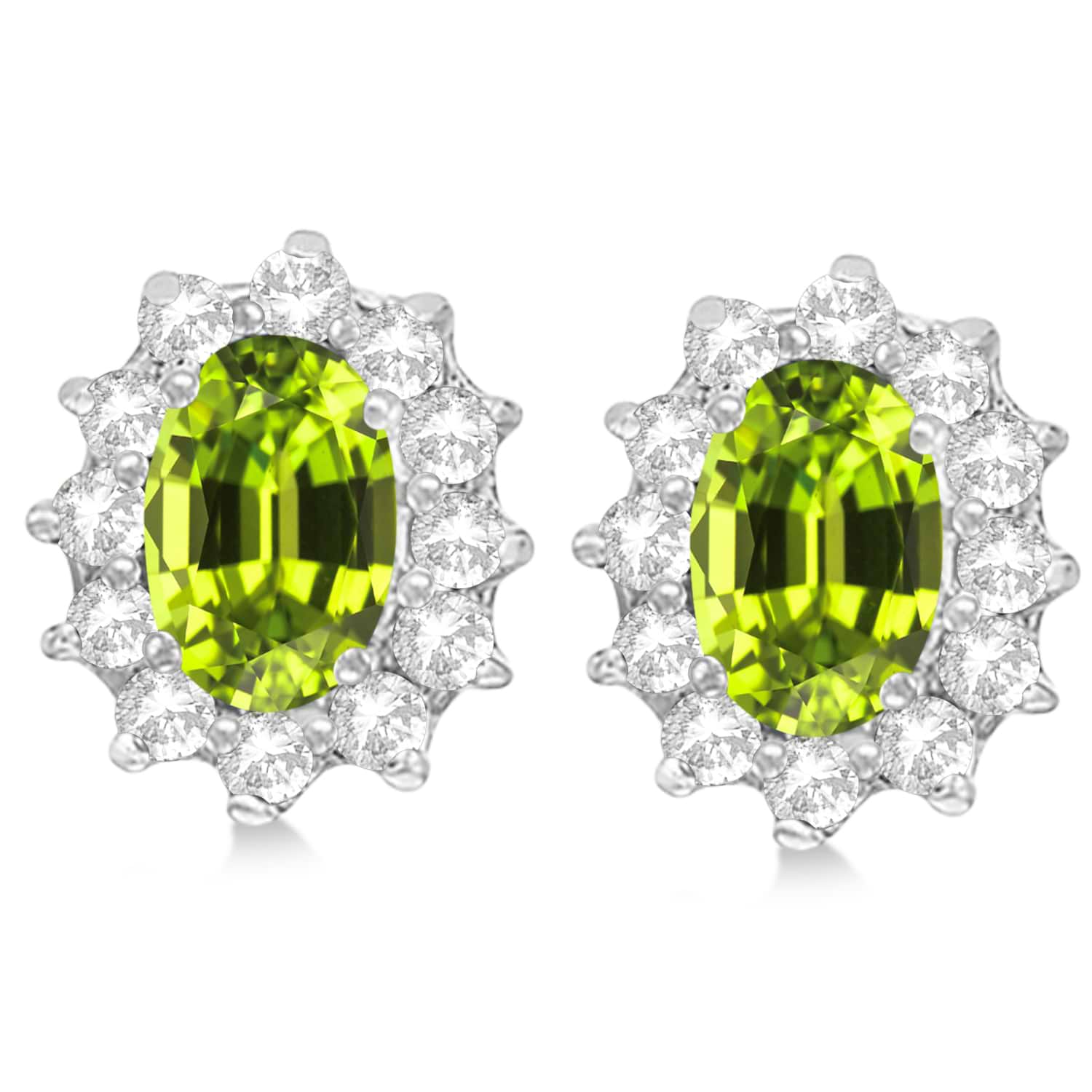Oval Peridot & Diamond Accented Earrings 14k White Gold (2.05ct)