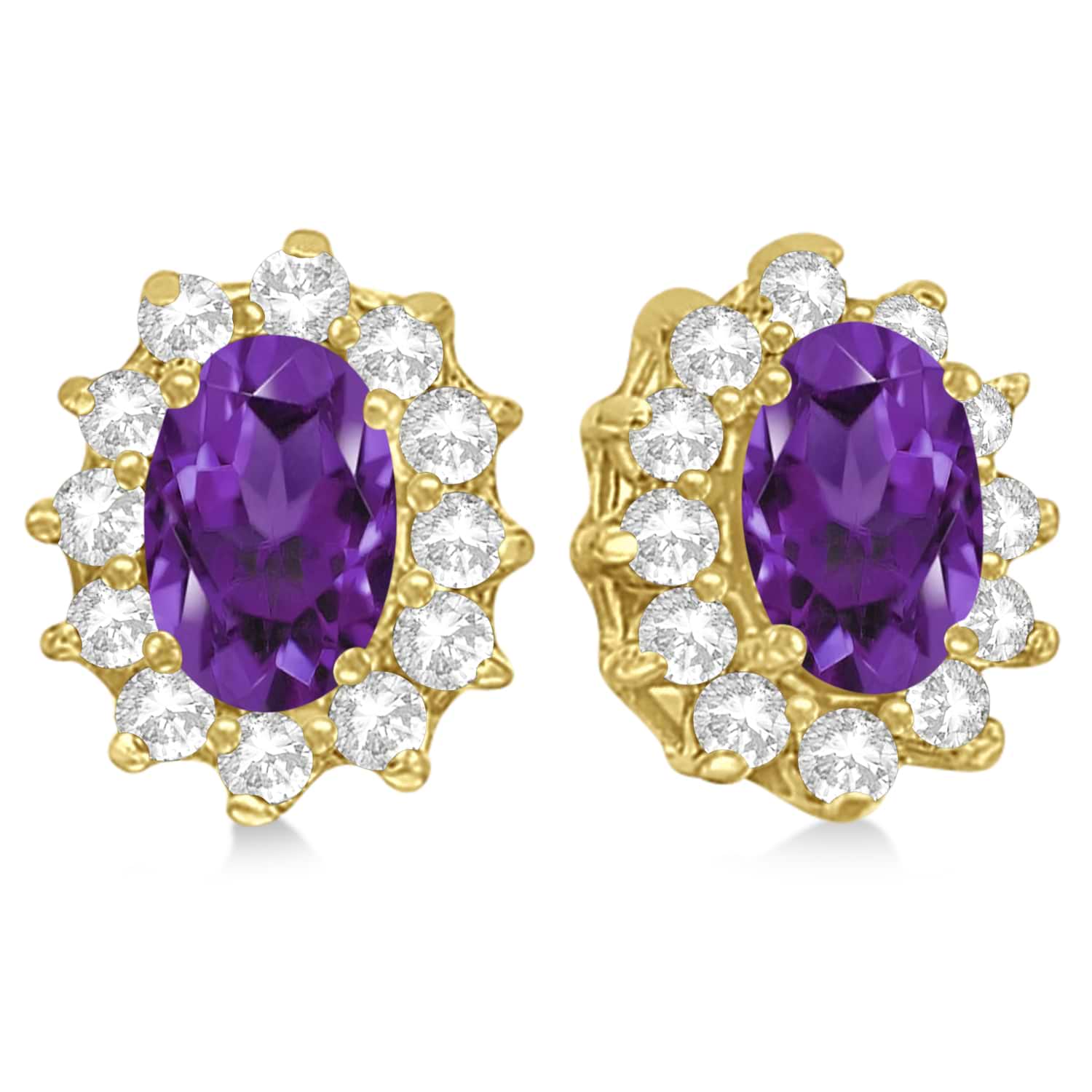 Oval Amethyst & Diamond Accented Earrings 14k Yellow Gold (2.05ct)