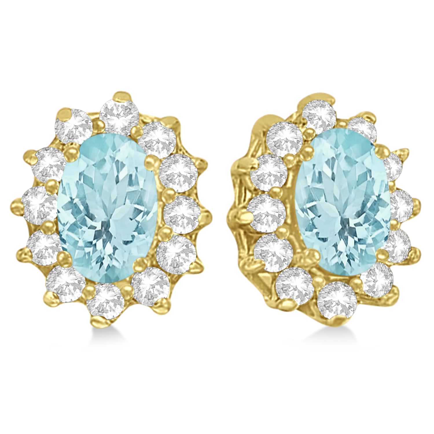 Oval Aquamarine & Diamond Accented Earrings 14k Yellow Gold (2.05ct)