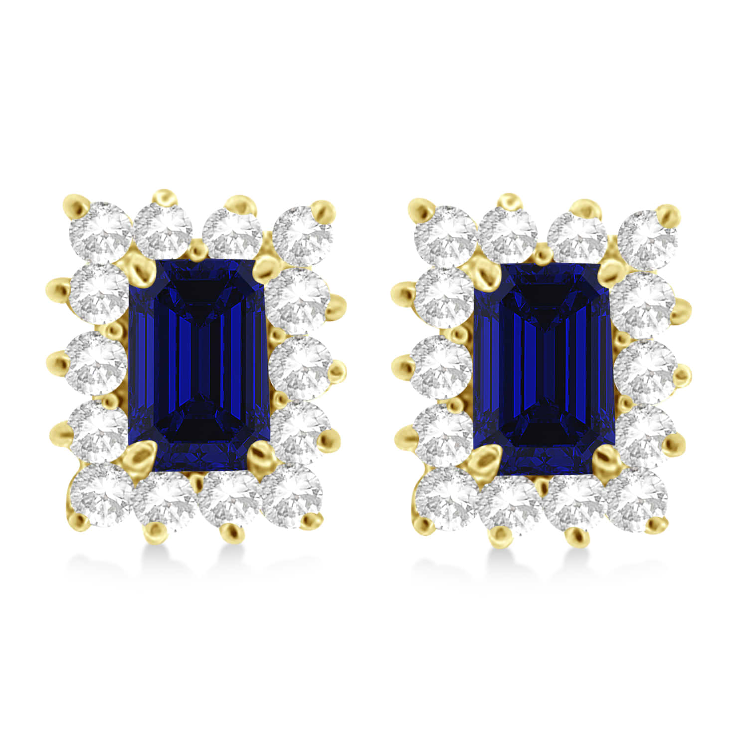 Emerald-Cut Sapphire & Diamond Stud Earrings 14k Yellow Gold (1.80ctw)