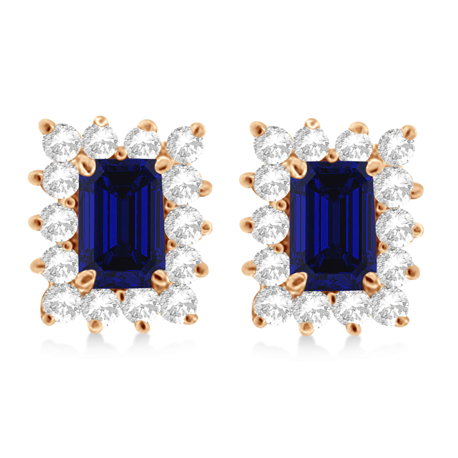 Emerald-Cut Sapphire & Diamond Stud Earrings 14k Rose Gold (1.80ctw)