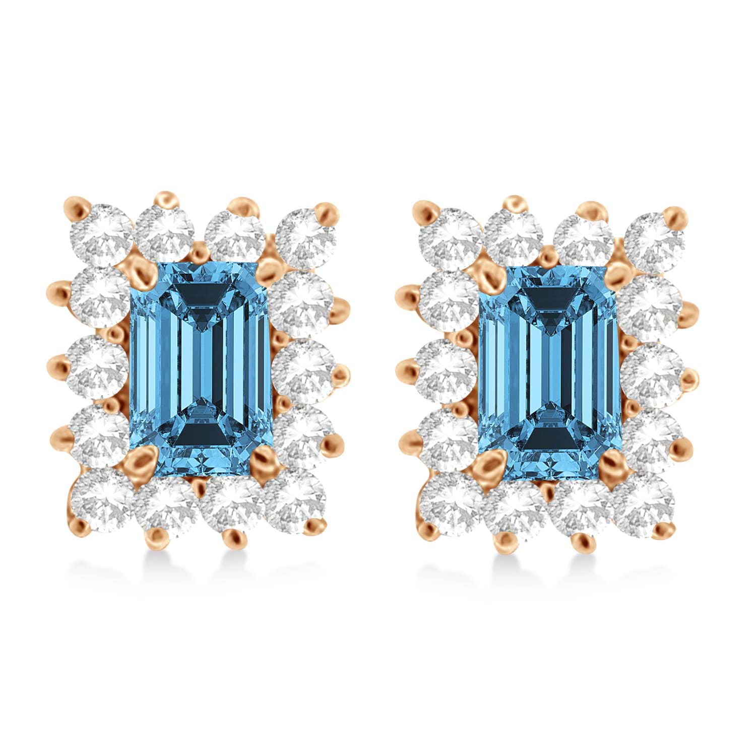 Emerald-Cut Topaz & Diamond Stud Earrings 14k Rose Gold (1.80ctw)