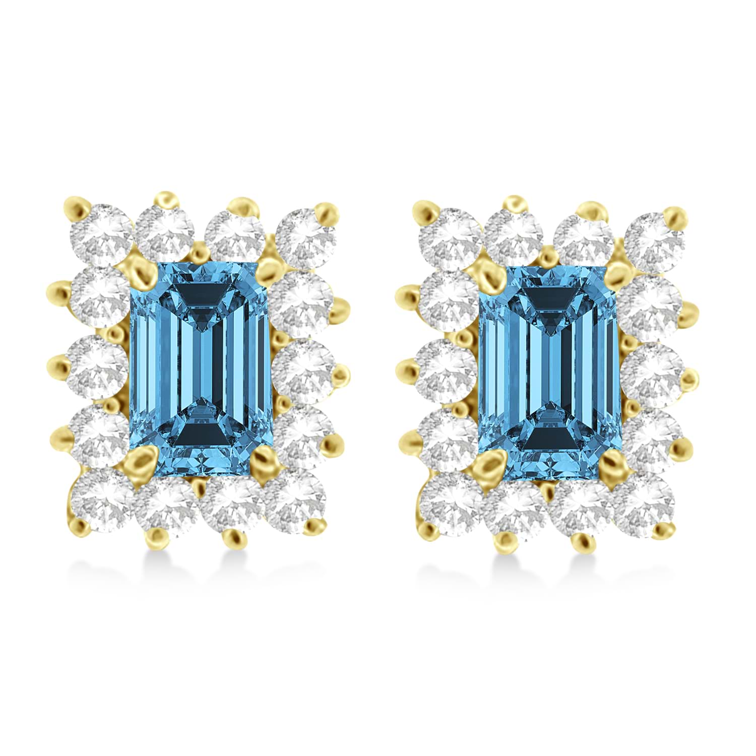 Emerald-Cut Topaz & Diamond Stud Earrings 14k Yellow Gold (1.80ctw)