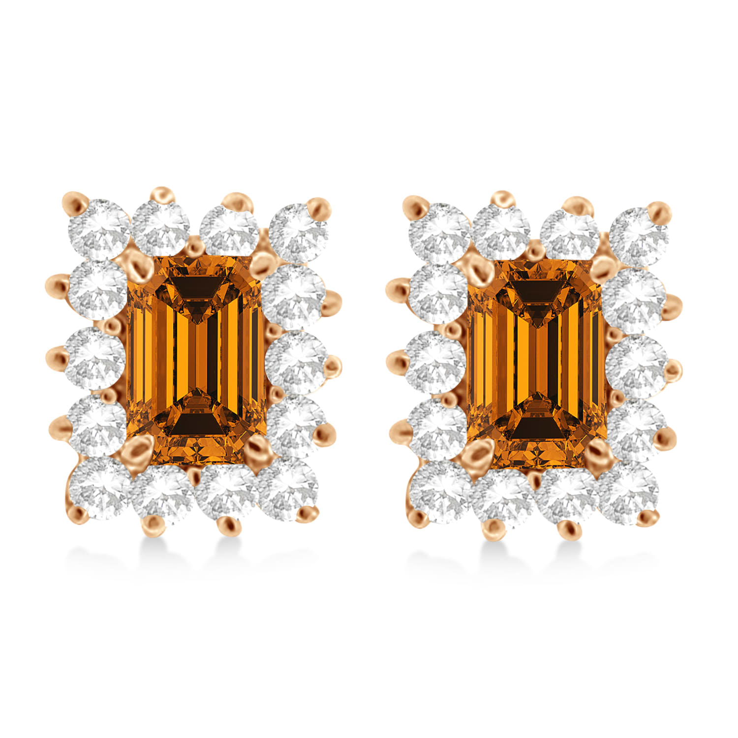 Emerald-Cut Citrine & Diamond Stud Earrings 14k Rose Gold (1.80ctw)
