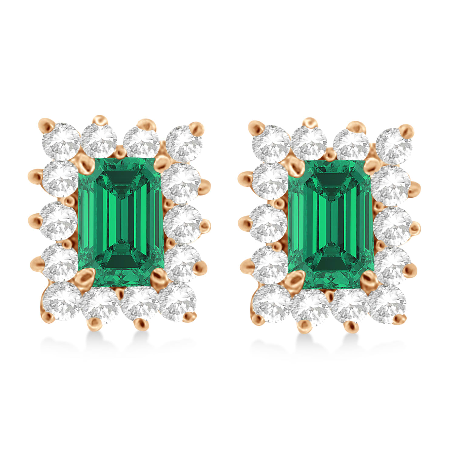 Emerald-Cut Emerald & Diamond Stud Earrings 14k Rose Gold (1.80ctw)