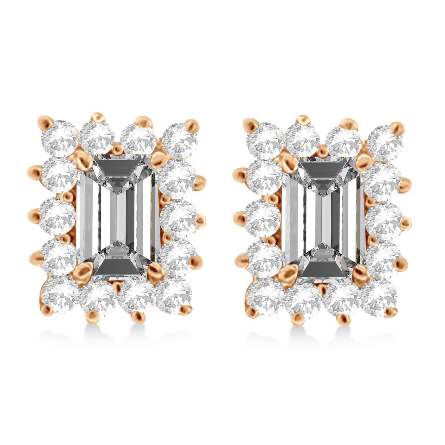 Emerald-Cut Moissanite & Diamond Stud Earrings 14k Rose Gold (1.80ctw)