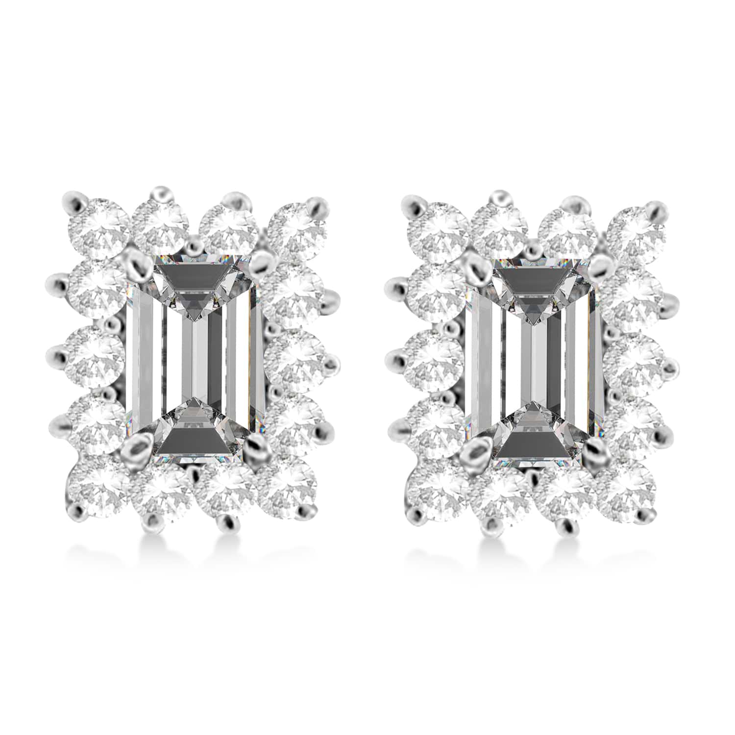 Emerald-Cut Moissanite & Diamond Stud Earrings 14k White Gold (1.80ctw)