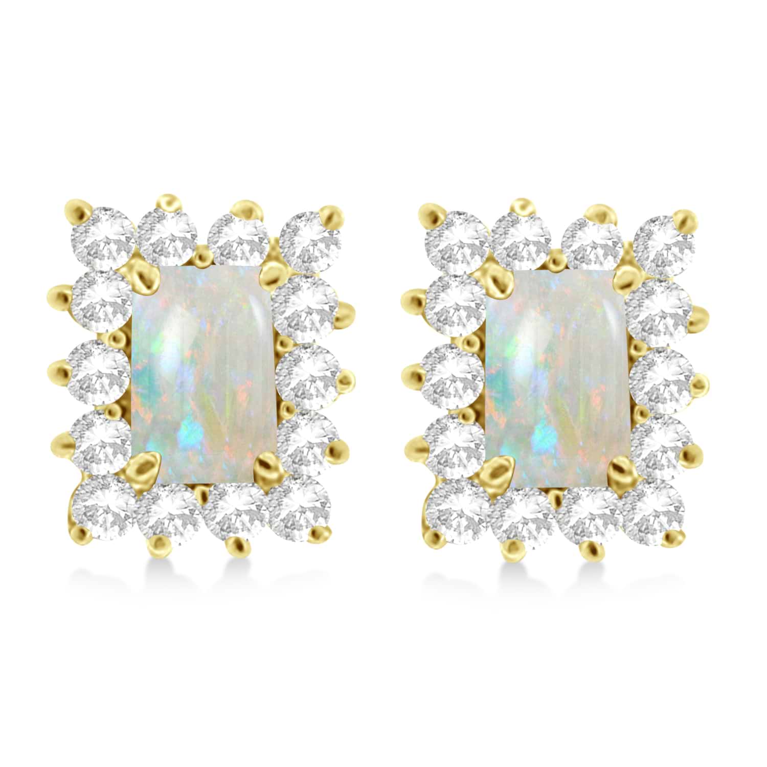 Emerald-Cut Opal & Diamond Stud Earrings 14k Yellow Gold (1.80ctw)