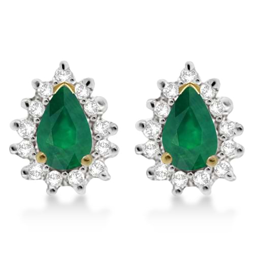 Emerald & Diamond Teardrop Earrings 14k Yellow Gold (1.10ctw)