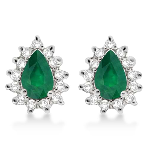 Emerald & Diamond Teardrop Earrings 14k White Gold (1.10ctw)
