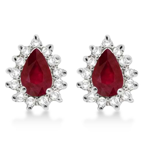 Ruby & Diamond Teardrop Earrings 14k White Gold (1.10ctw)