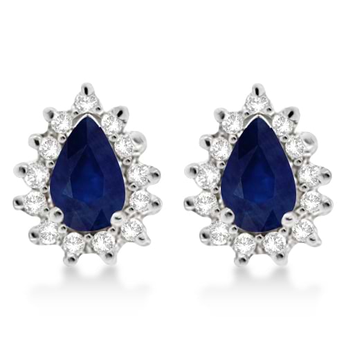 Blue Sapphire & Diamond Teardrop Earrings 14k White Gold (1.10ctw)