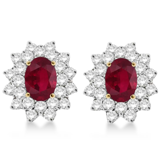 Diamond & Oval Cut Ruby Earrings 14k Yellow Gold (3.00ctw)