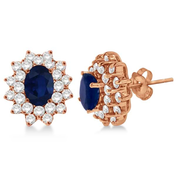Diamond & Oval Cut Blue Sapphire Earrings 14k Rose Gold (3.00ctw)