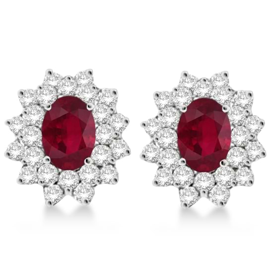 Diamond & Oval Cut Ruby Earrings 14k White Gold (3.00ctw)