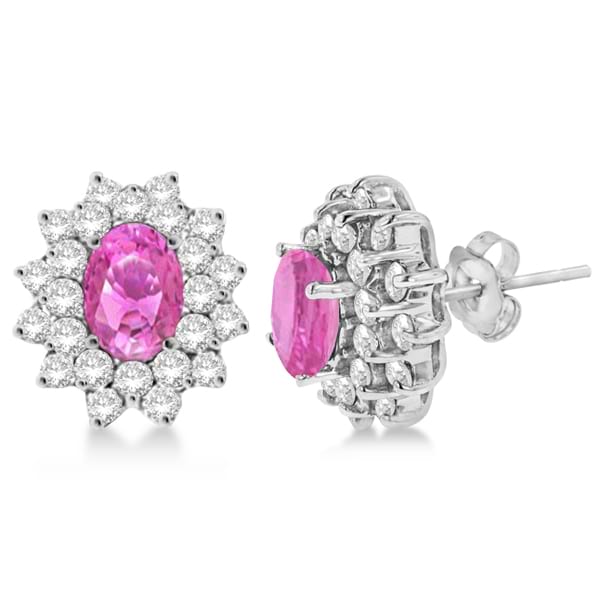 Diamond & Oval Cut Pink Sapphire Earrings 14k White Gold (3.00ctw)