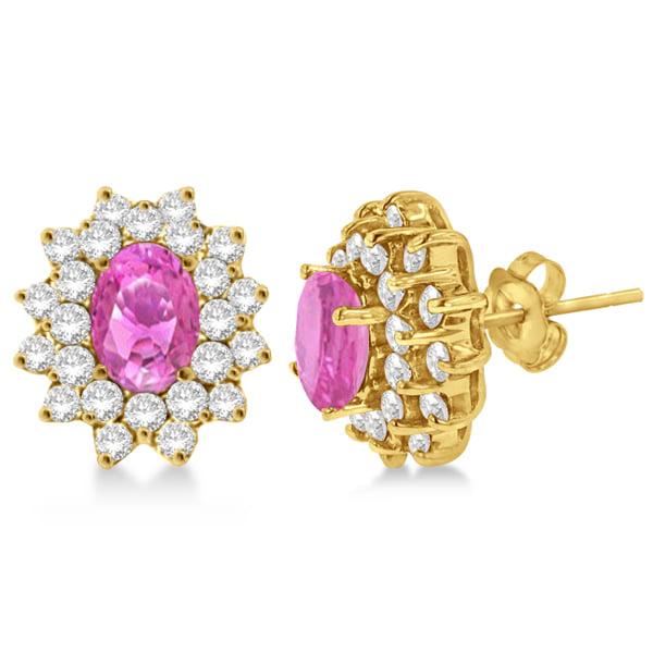 Diamond & Oval Cut Pink Sapphire Earrings 14k Yellow Gold (3.00ctw)