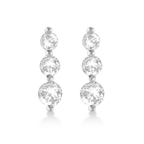 Graduated Three-Stone Diamond Earrings 14k White Gold (1.00ct)