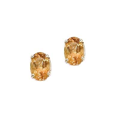 Oval Citrine Stud Earrings November's Birthstone 14k Yellow Gold