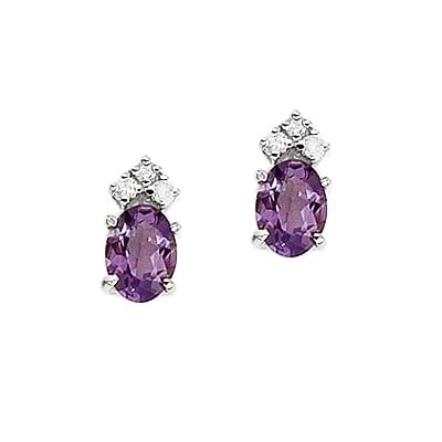 Oval Amethyst and Diamond Stud Earrings 14k White Gold (1.24ct)