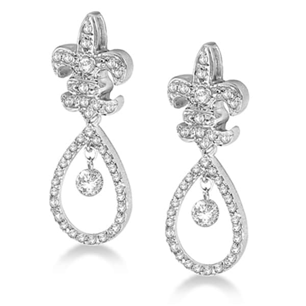 Fleur De Lis Dangling Drop Diamond Earrings 14k White Gold (0.25ct)