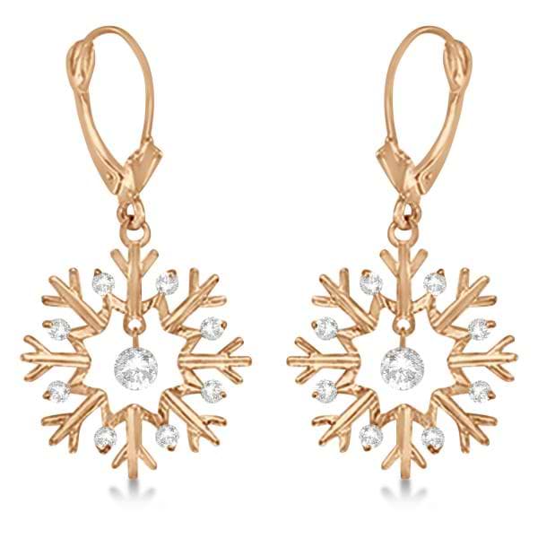 Snowflake Shaped Dangle Drop Diamond Earrings 14K Rose Gold (0.30ct)