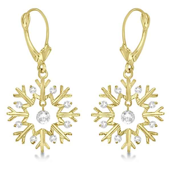 Snowflake Shaped Dangle Drop Diamond Earrings 14K Yellow Gold (0.30ct)