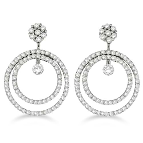Double Circle Diamond Dangling Drop Earrings 14k White Gold (2.00ct)