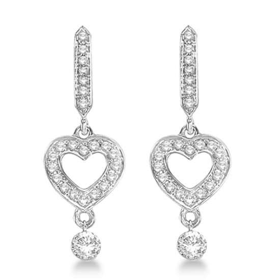 Heart Shaped Dangling Drop Diamond Earrings 14k White Gold (0.35ct)