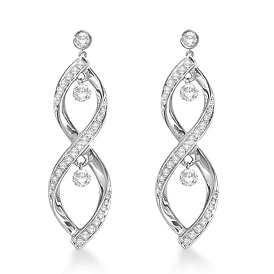 Dangling Drop Swirl Design Diamond Earrings 14k White Gold (0.70ct)
