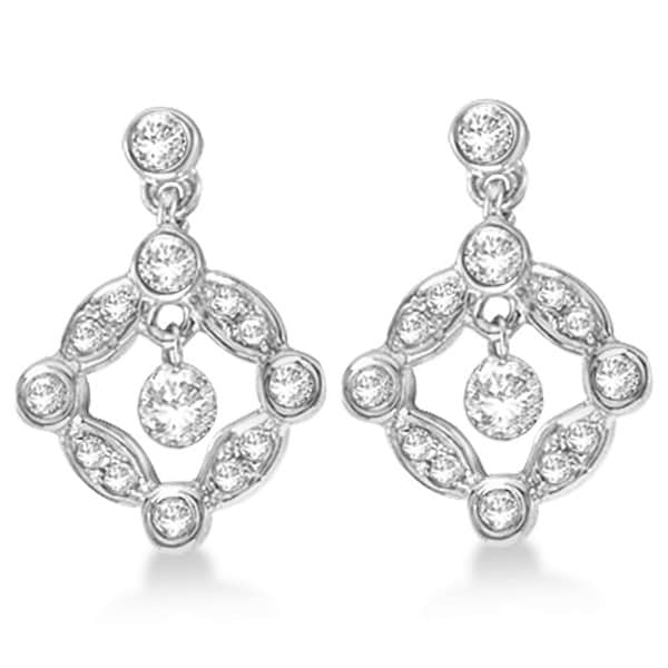 Bezel Set Diamond Square Shape Drop Earrings 14k White Gold (0.40ct)