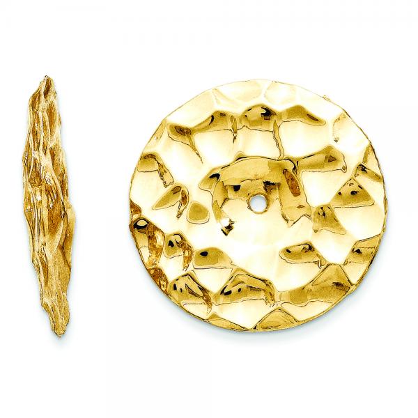 Hammered Disc Earring Jackets in Plain Metal 14k Yellow Gold