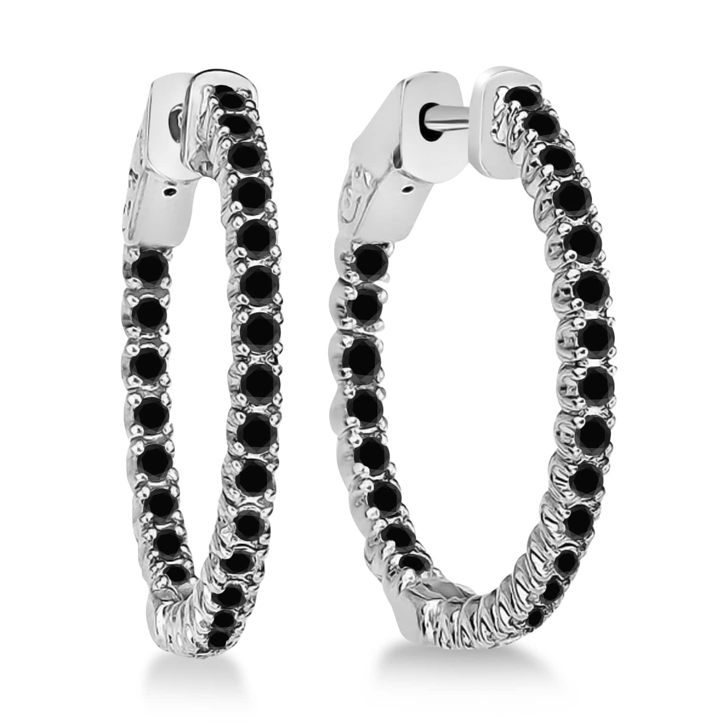 Prong-Set Black Diamond Hoop Earrings in 14k White Gold (1.00ct)
